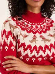 FatFace Red Dog Fairisle Knitted Crew Neck Jumper - Image 4 of 5