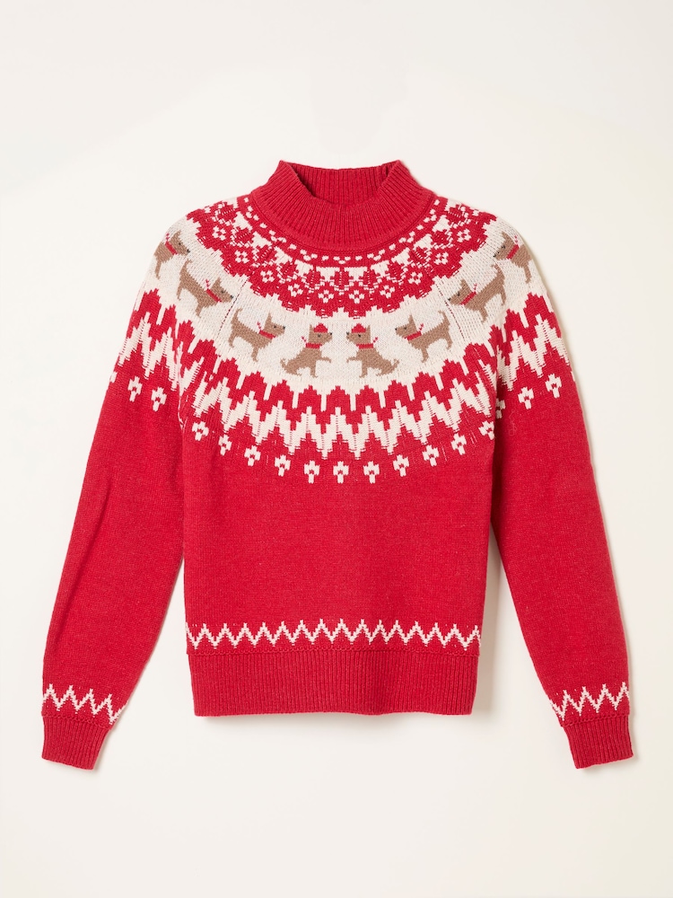FatFace Red Dog Fairisle Knitted Crew Neck Jumper - Image 5 of 5
