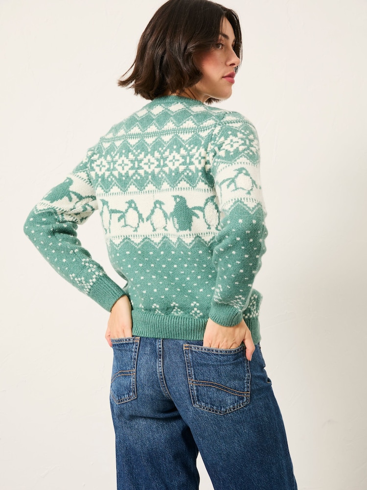 FatFace Teal Green Penguin Knitted Jumper - Image 2 of 5 FatFace Teal Green Penguin Knitted Jumper - Image 2 of 5