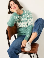 FatFace Teal Green Penguin Knitted Jumper - Image 3 of 5