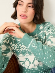 FatFace Teal Green Penguin Knitted Jumper - Image 4 of 5