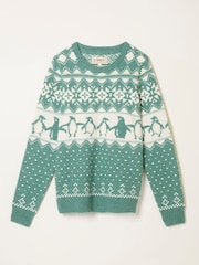 FatFace Teal Green Penguin Knitted Jumper - Image 5 of 5