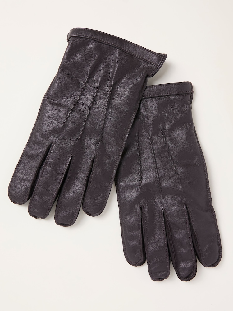 FatFace Chocolate Brown Leather Gloves - Image 1 of 2
