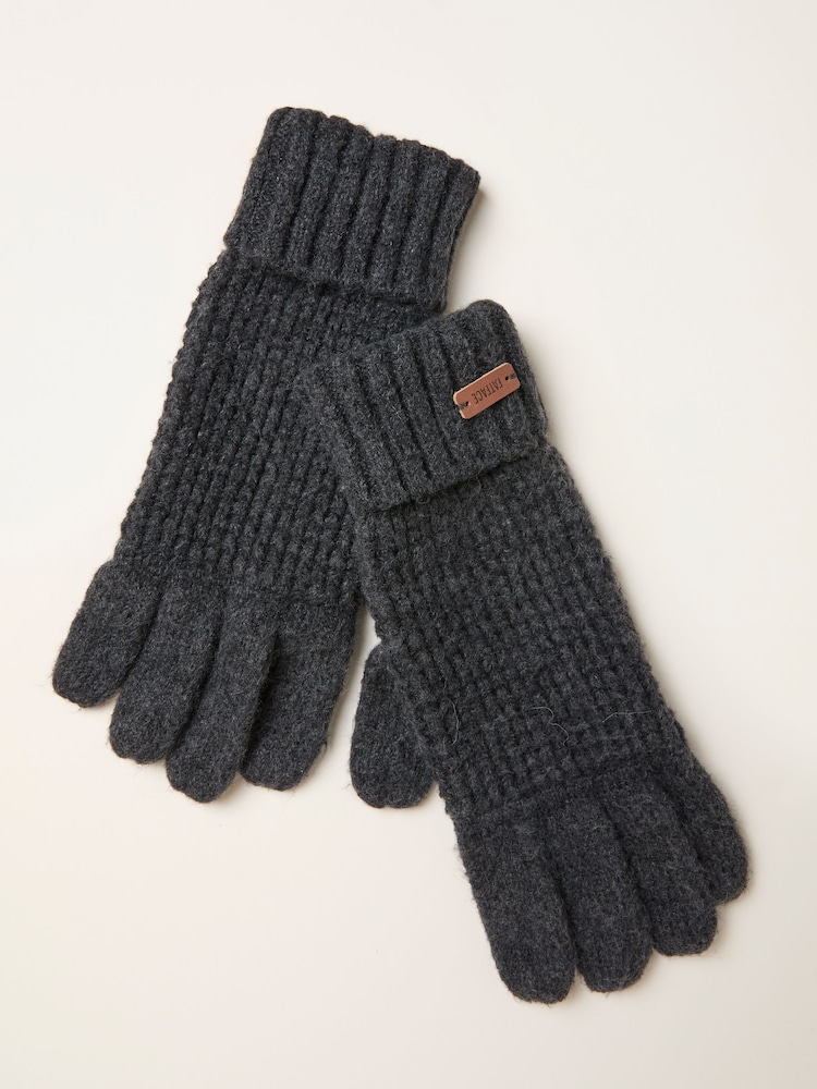 FatFace Charcoal Grey Waffle Gloves - Image 1 of 2 FatFace Charcoal Grey Waffle Gloves - Image 1 of 2