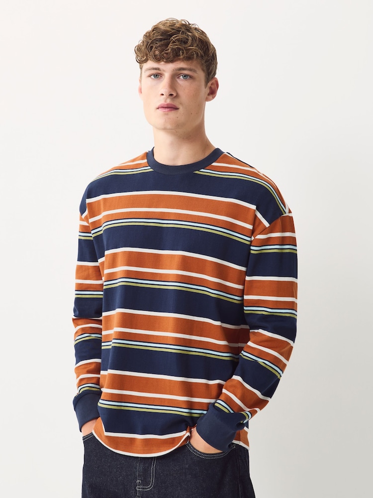Orange/Blue Long Sleeve Stripe T-Shirt - Image 1 of 4 Orange/Blue Long Sleeve Stripe T-Shirt - Image 1 of 4