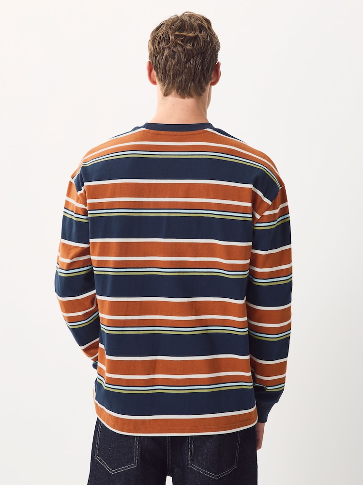 Orange/Blue Long Sleeve Stripe T-Shirt - Image 2 of 4 Orange/Blue Long Sleeve Stripe T-Shirt - Image 2 of 4