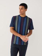 Navy Blue Vertical Stripe Pique T-Shirt - Image 1 of 8