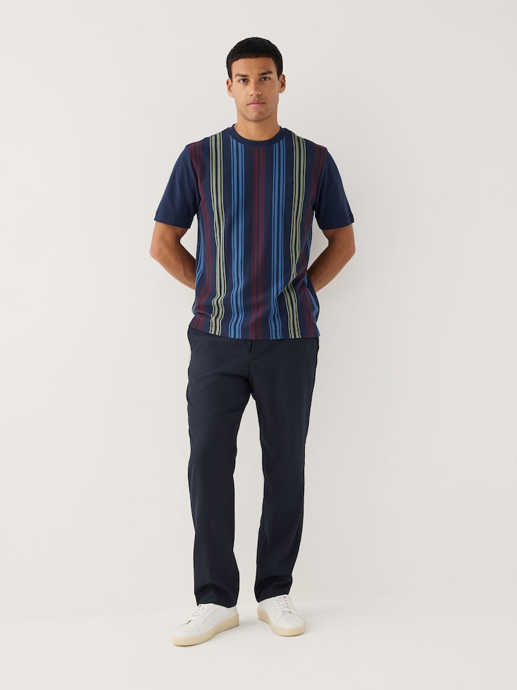 Navy Blue Vertical Stripe Pique T-Shirt - Image 2 of 8