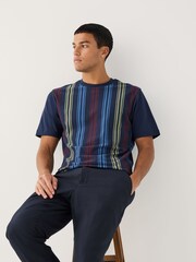 Navy Blue Vertical Stripe Pique T-Shirt - Image 4 of 8