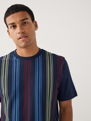 Navy Blue Vertical Stripe Pique T-Shirt - Image 5 of 8