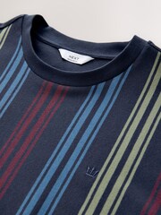Navy Blue Vertical Stripe Pique T-Shirt - Image 7 of 8