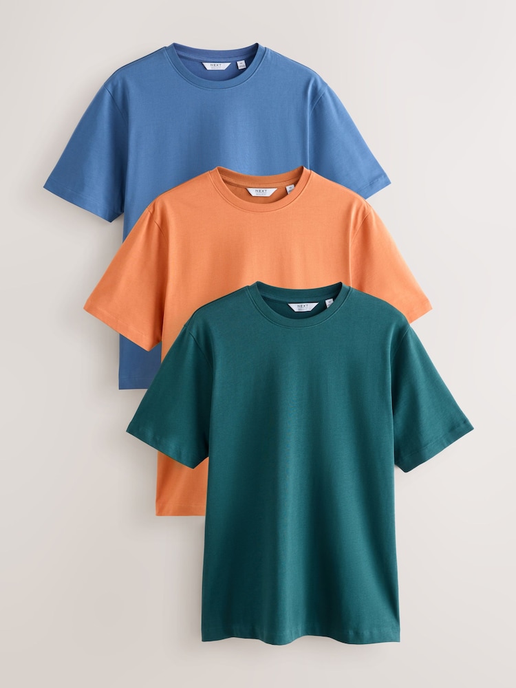 Blue/Green/Yellow Regular Fit Heavyweight T-Shirts 3 Pack - Image 1 of 6 Blue/Green/Yellow Regular Fit Heavyweight T-Shirts 3 Pack - Image 1 of 6
