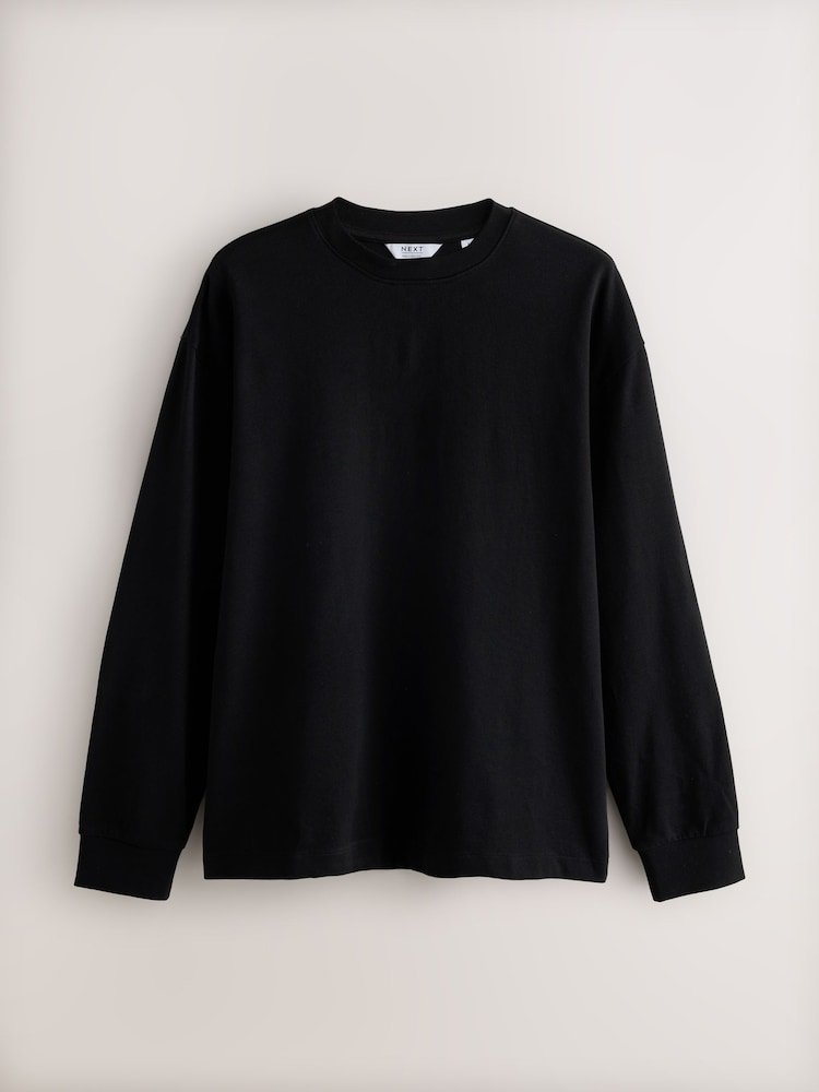 Black / Grey Marl / Navy Blue Relaxed Fit Long Sleeve Heavyweight 100% Cotton T-Shirts 3 Pack - Image 2 of 9 Black / Grey Marl / Navy Blue Relaxed Fit Long Sleeve Heavyweight 100% Cotton T-Shirts 3 Pack - Image 2 of 9