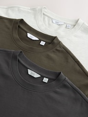 Slate Grey / Neutral Marl / Khaki Green Relaxed Fit Long Sleeve Heavyweight 100% Cotton T-Shirts 3 Pack - Image 8 of 9