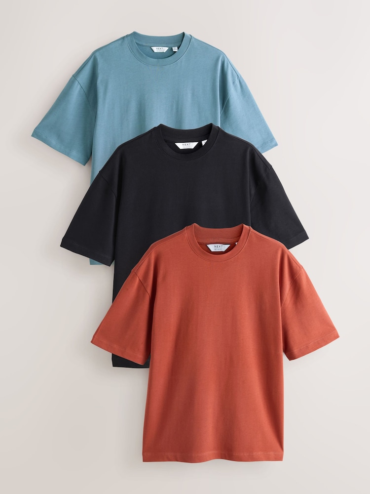 Blue/Black/Orange Relaxed Fit Heavyweight T-Shirts 3 Pack - Image 1 of 6 Blue/Black/Orange Relaxed Fit Heavyweight T-Shirts 3 Pack - Image 1 of 6