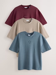 Stone / Burgundy Red / Blue Smart Soft Touch Heavyweight T-Shirts 3 Pack - Image 1 of 9