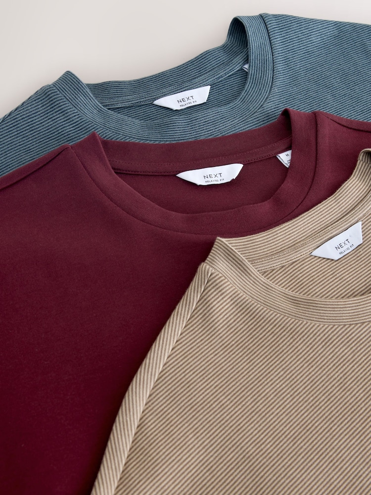 Stone / Burgundy Red / Blue Smart Soft Touch Heavyweight T-Shirts 3 Pack - Image 9 of 9