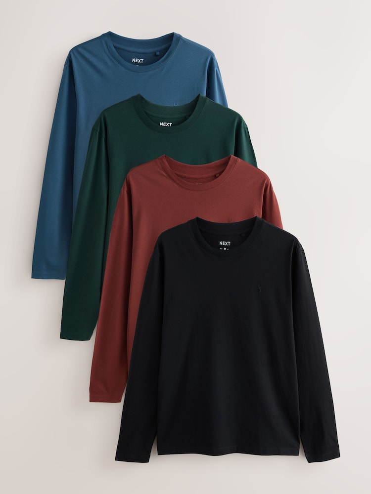 Black/Blue/Green/Orange Long Sleeve T-Shirts 4 Pack - Image 1 of 10 Black/Blue/Green/Orange Long Sleeve T-Shirts 4 Pack - Image 1 of 10