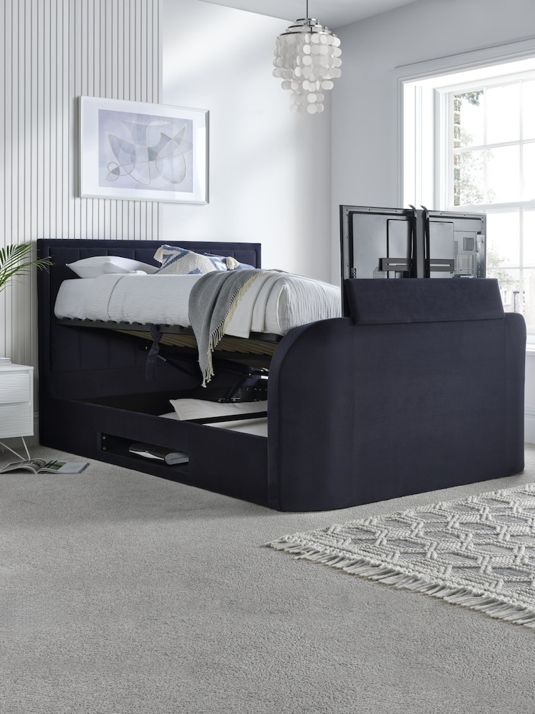 Time 4 Sleep Blue Santorini Velvet Side Lift Ottoman Storage TV Bed - Image 2 of 6