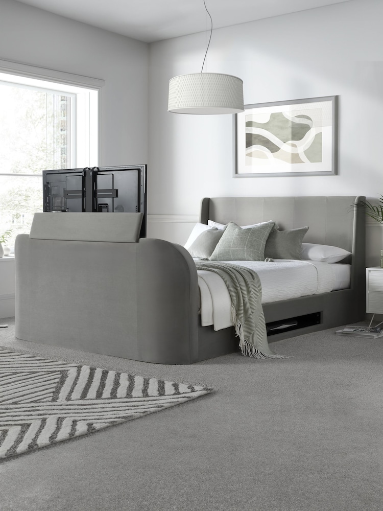 Time 4 Sleep Grey Vancouver Winged Velvet Side Lift Ottoman Storage Bed - Image 1 of 6