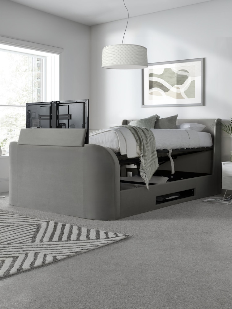 Time 4 Sleep Grey Vancouver Winged Velvet Side Lift Ottoman Storage Bed - Image 2 of 6