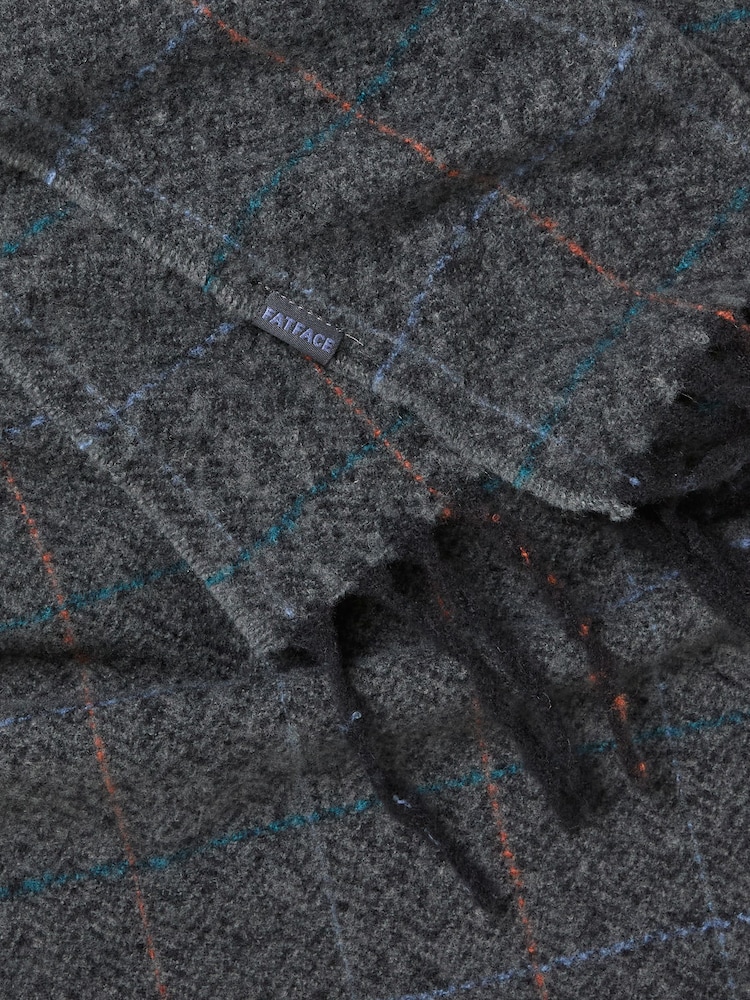 FatFace Charcoal Grey Check Scarf - Image 2 of 2 FatFace Charcoal Grey Check Scarf - Image 2 of 2