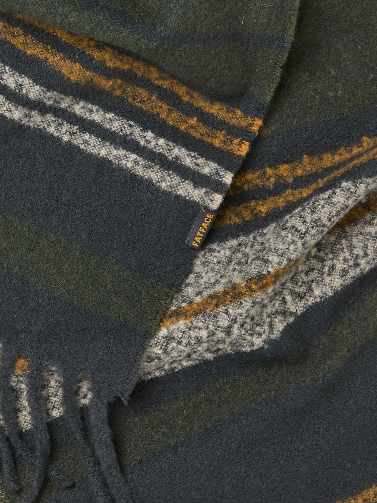 FatFace Khaki Green Stripe Scarf - Image 2 of 2 FatFace Khaki Green Stripe Scarf - Image 2 of 2