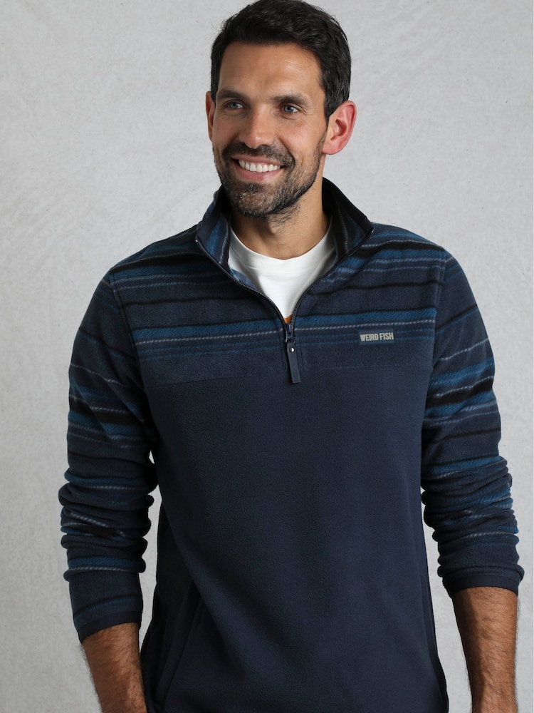 Weird Fish Blue Gilbert Qtr Zip Striped Micro Fleece - Image 1 of 8