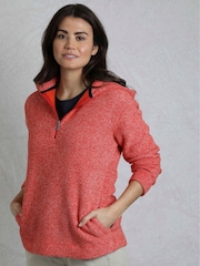 Weird Fish Red Alisa Qtr Zip Hooded Snow Marl Fleece - Image 3 of 6