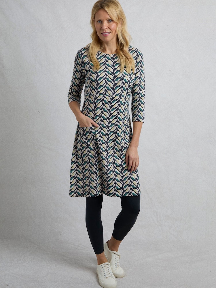 Weird Fish Black Starshine Printed 100% Cotton Jersey Dress - Image 1 of 6