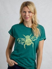 Weird Fish Green Fern Bee Slub 100% Cotton Graphic Print T-Shirt - Image 1 of 6