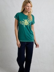 Weird Fish Green Fern Bee Slub 100% Cotton Graphic Print T-Shirt - Image 3 of 6