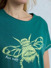 Weird Fish Green Fern Bee Slub 100% Cotton Graphic Print T-Shirt - Image 4 of 6