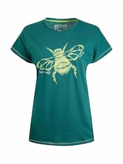 Weird Fish Green Fern Bee Slub 100% Cotton Graphic Print T-Shirt - Image 5 of 6