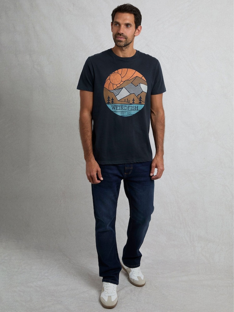 Weird Fish Blue Foothills 100% Cotton Graphic Print T-Shirt - Image 1 of 5