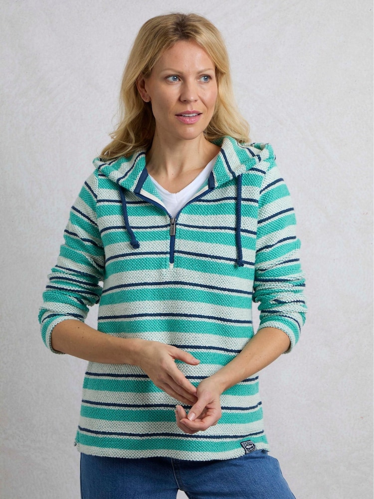 Weird Fish Blue Ally 1/4 Zip Stripe Kierra Knit Hoodie - Image 1 of 7
