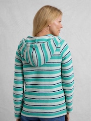 Weird Fish Blue Ally 1/4 Zip Stripe Kierra Knit Hoodie - Image 2 of 7