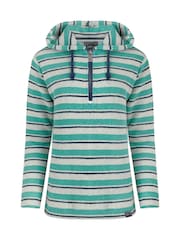 Weird Fish Blue Ally 1/4 Zip Stripe Kierra Knit Hoodie - Image 6 of 7