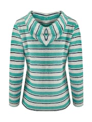Weird Fish Blue Ally 1/4 Zip Stripe Kierra Knit Hoodie - Image 7 of 7
