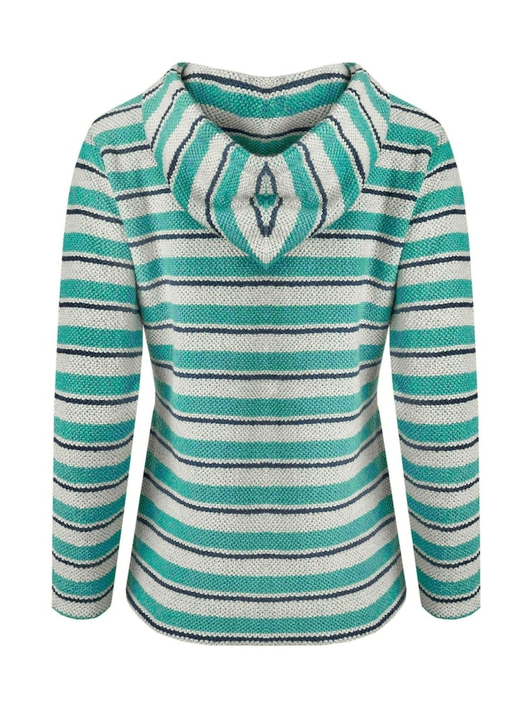 Weird Fish Blue Ally 1/4 Zip Stripe Kierra Knit Hoodie - Image 7 of 7