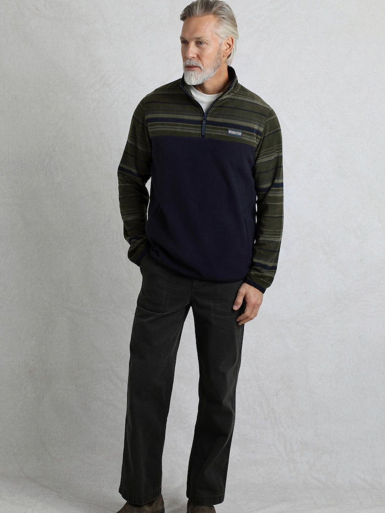 Weird Fish Green Gilbert Qtr Zip Striped Micro Fleece - Image 1 of 7