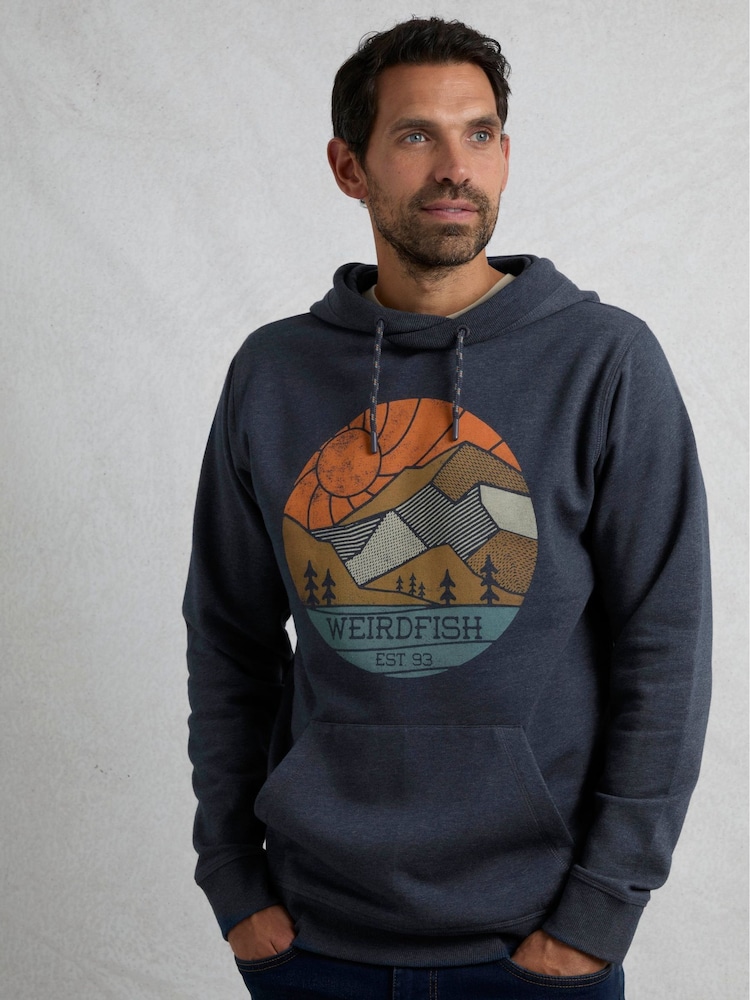 Weird Fish Navy Bryant Front Print Graphic Popover Hoodie - Image 1 of 6