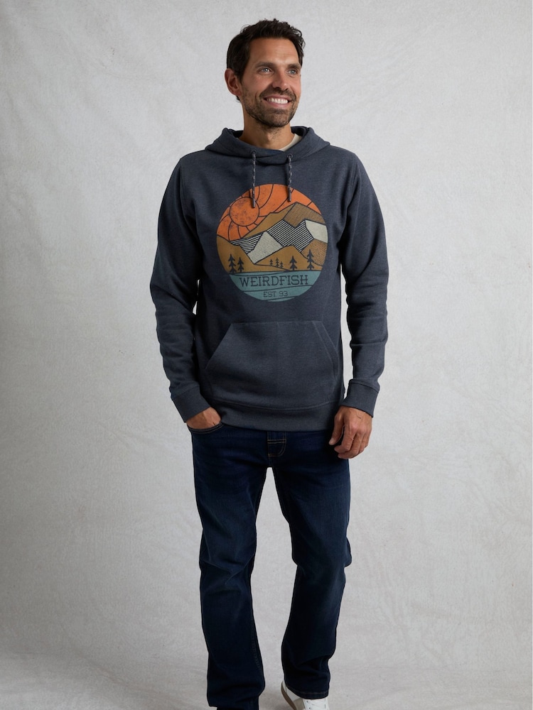 Weird Fish Navy Bryant Front Print Graphic Popover Hoodie - Image 2 of 6