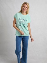 Weird Fish Green Beach Run 100% Cotton Graphic Print Slub T-Shirt - Image 2 of 6
