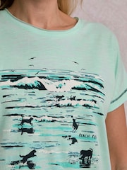 Weird Fish Green Beach Run 100% Cotton Graphic Print Slub T-Shirt - Image 4 of 6