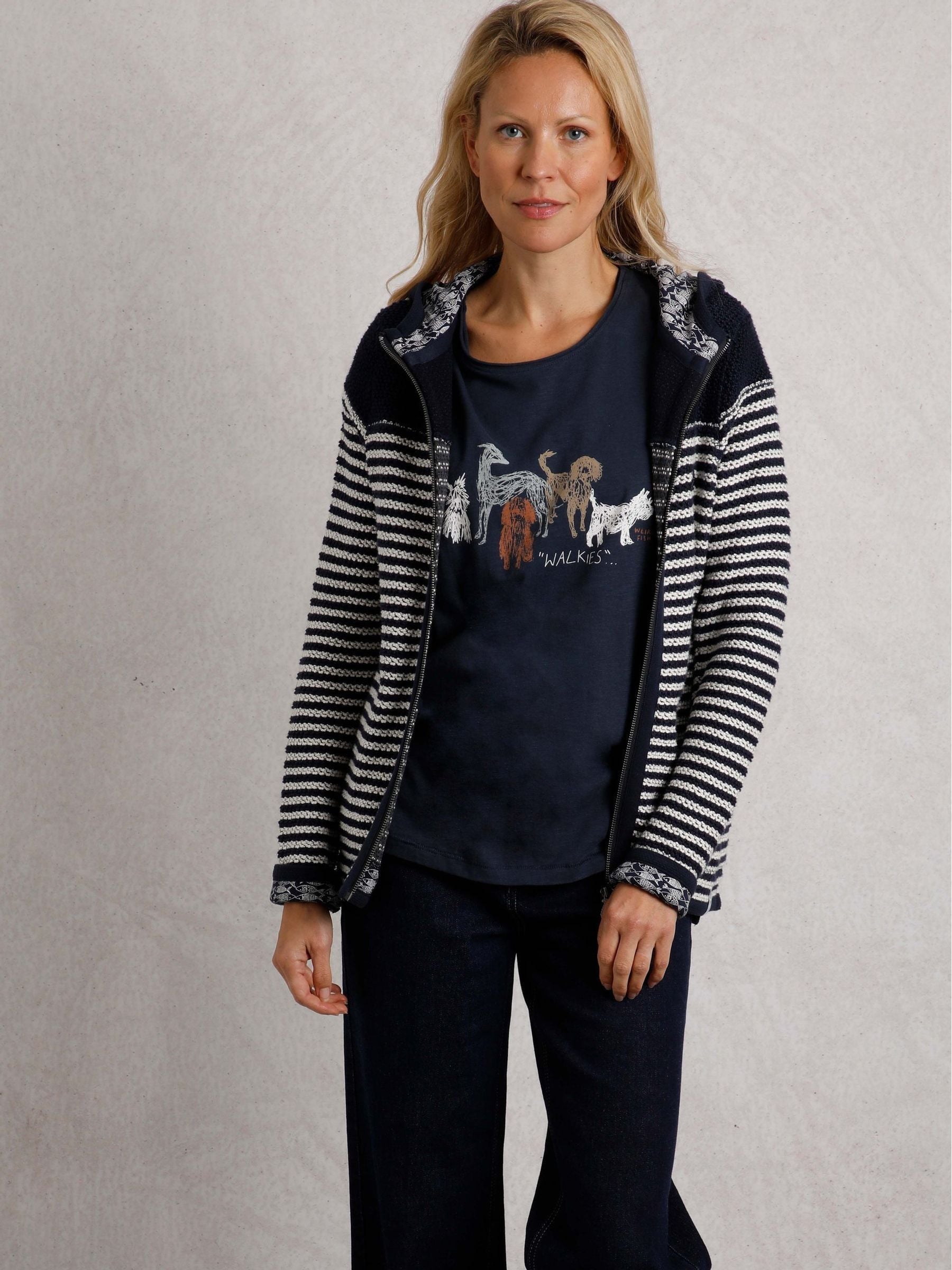 Weird Fish Blue Bianca Full Zip Striped Macaroni Hoodie