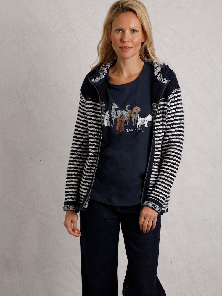 Weird Fish Blue Bianca Full Zip Striped Macaroni Hoodie - Image 1 of 7