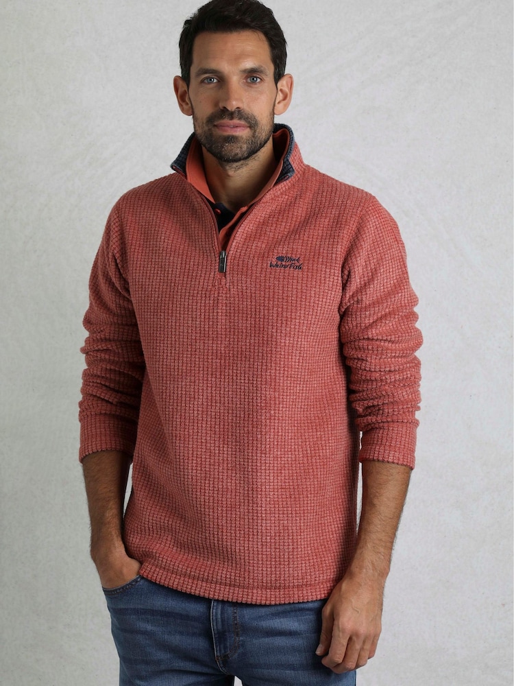 Weird Fish Red Newark 1/4 Zip Grid Fleece - Image 1 of 6