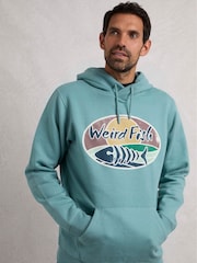 Weird Fish Light Blue Bryant Front Print Graphic Popover Hoodie - Image 1 of 7