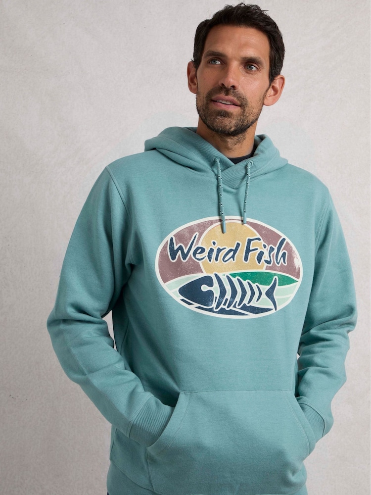 Weird Fish Light Blue Bryant Front Print Graphic Popover Hoodie - Image 1 of 7